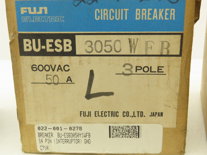 Fuji Electric BU-ESB3050 Circuit Breaker 50A 600V 3 Pole Shunt Trip Lot of 3