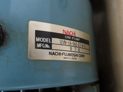 Nachi UVN-1A-0A2-0.7-4-11 Hydraulic Uni Pump Power Unit 10L 3.8GPM 220V 3PH