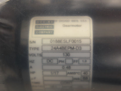 Bodine Electric 0188 ES DC Gearmotor 130VDC 18:1 Ratio 139RPM 1/17HP 139 RPM