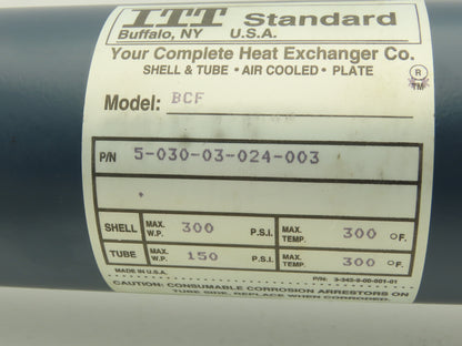 ITT Standard 5-030-03-024-003 BCF Brass Shell & Tube Heat Exchanger 2-Pass 1"NPT