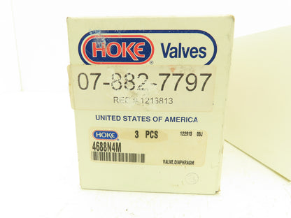 Hoke Valves 4688N4M Stainless 3-Port Diaphragm Valve 300psi  Box of 3