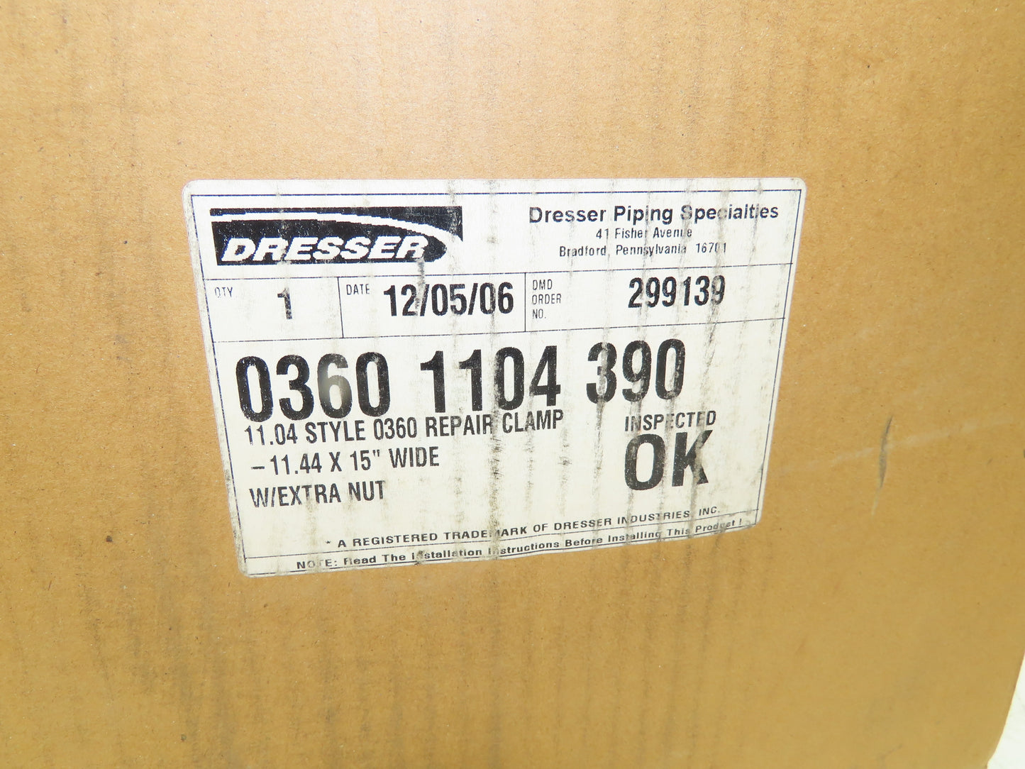 Dresser 0360-1104-390 Steel Repair Clamp Style 360 Stainless Steel 11.44" X 15"W