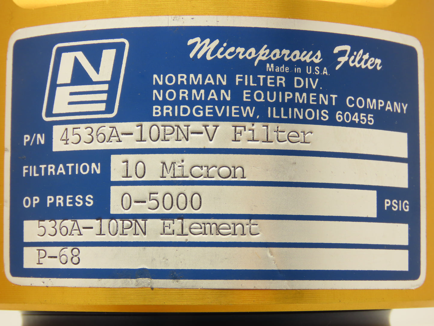Norman 4536A-10PN-V High Pressure Hydraulic Filter 10 Micron 3/4"npt 5000psi