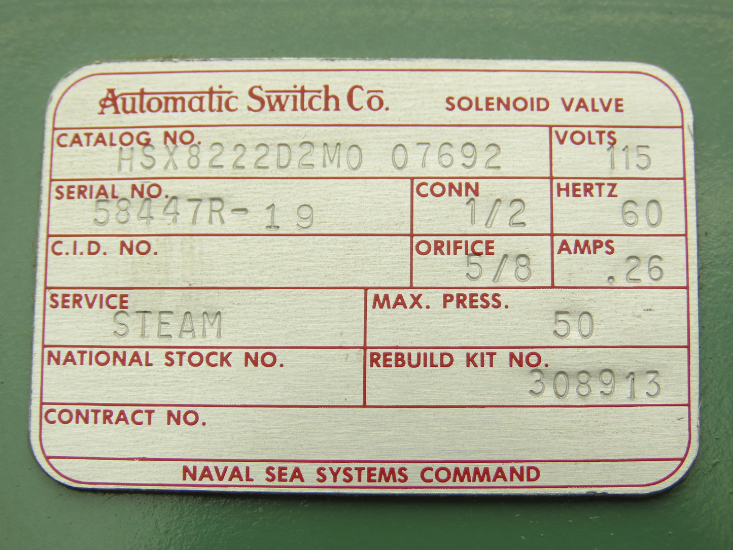 Asco Redhat 8222D2 MO Solenoid Steam Valve 2-Way 50 PSI 1/2" Solder Connection