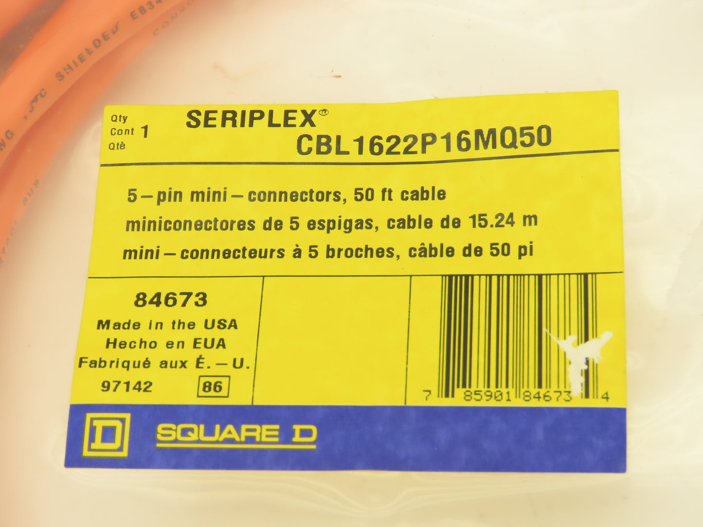 Square D CBL1622P16MQ50 Seriplex 5-Pin Mini 50 Foot Extension Cable Lot of 2