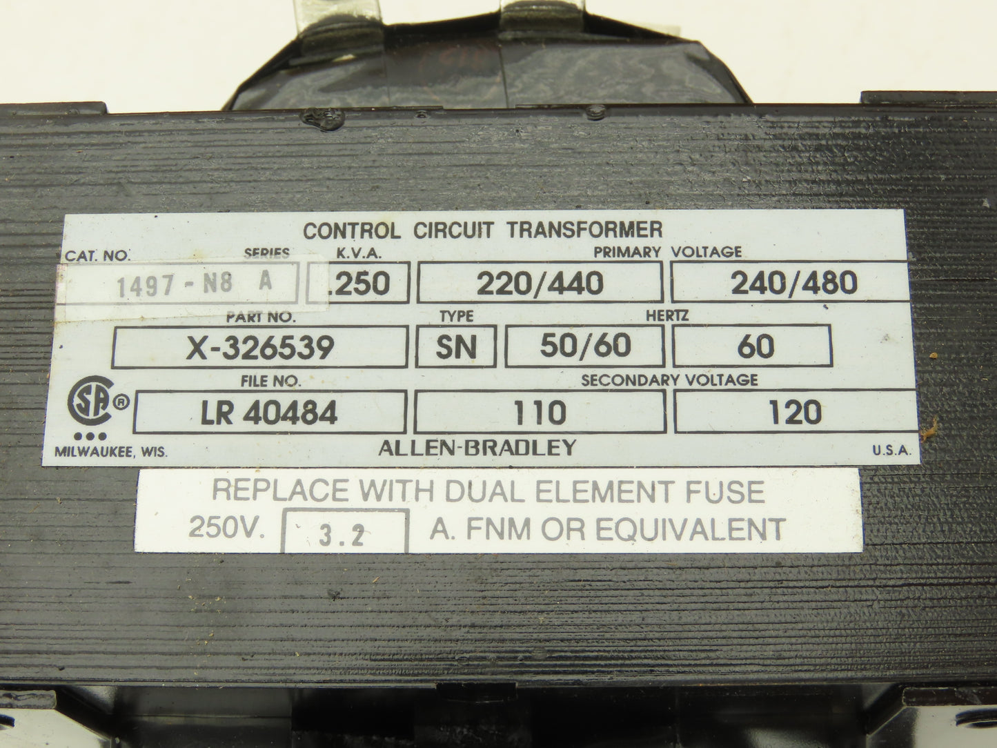 Allen Bradley X-326539 Transformer .250 KVA  Primary 220/480v secondary 110/120