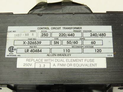 Allen Bradley X-326539 Transformer .250 KVA  Primary 220/480v secondary 110/120
