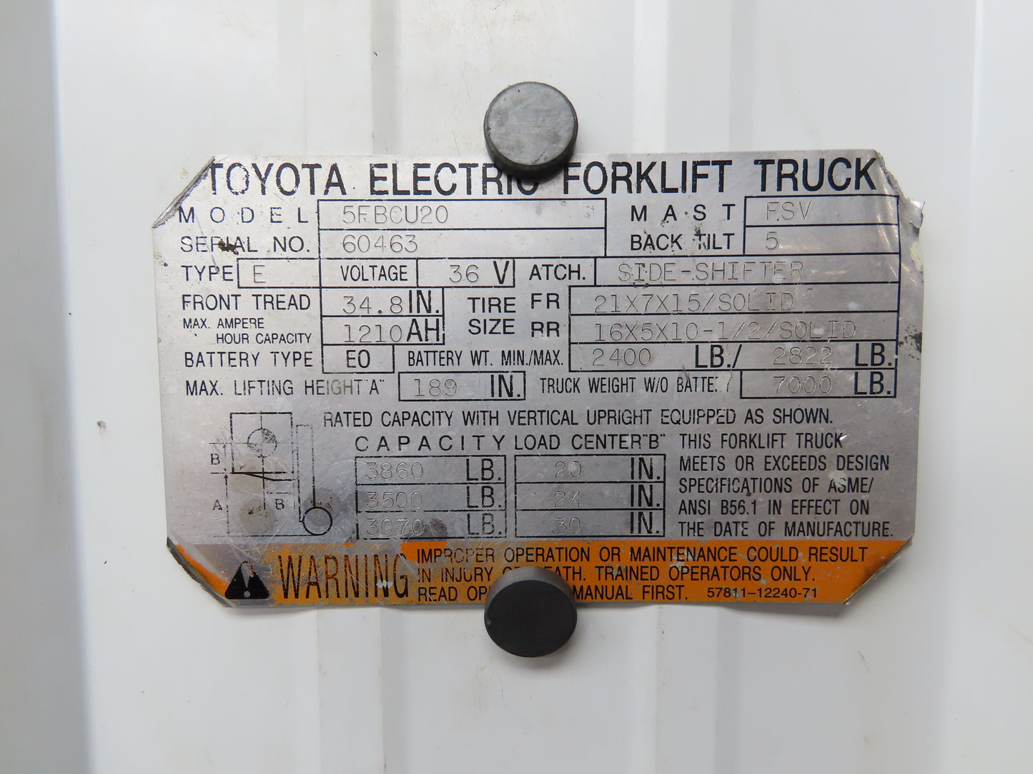 Toyota 5FBCU20 Electric Forklift Differential Drive Axel Six Lug W/E Brake