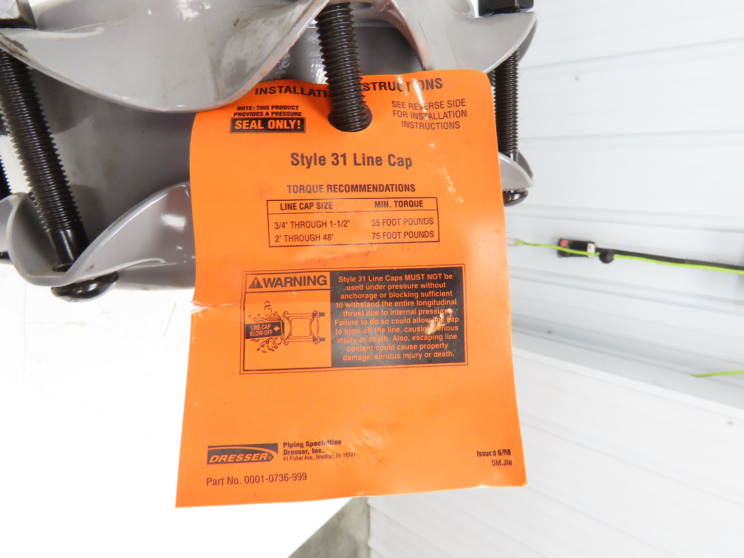 Dresser 0031-9117-202 Style 31 Steel Line Cap 10.750" Cap Line 1/4x5 ARM27 1"V