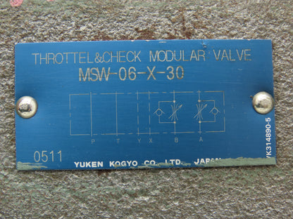 Yuken MSW-06-X-30 Hydraulic Flow Control Modular Throttle/Check Valve