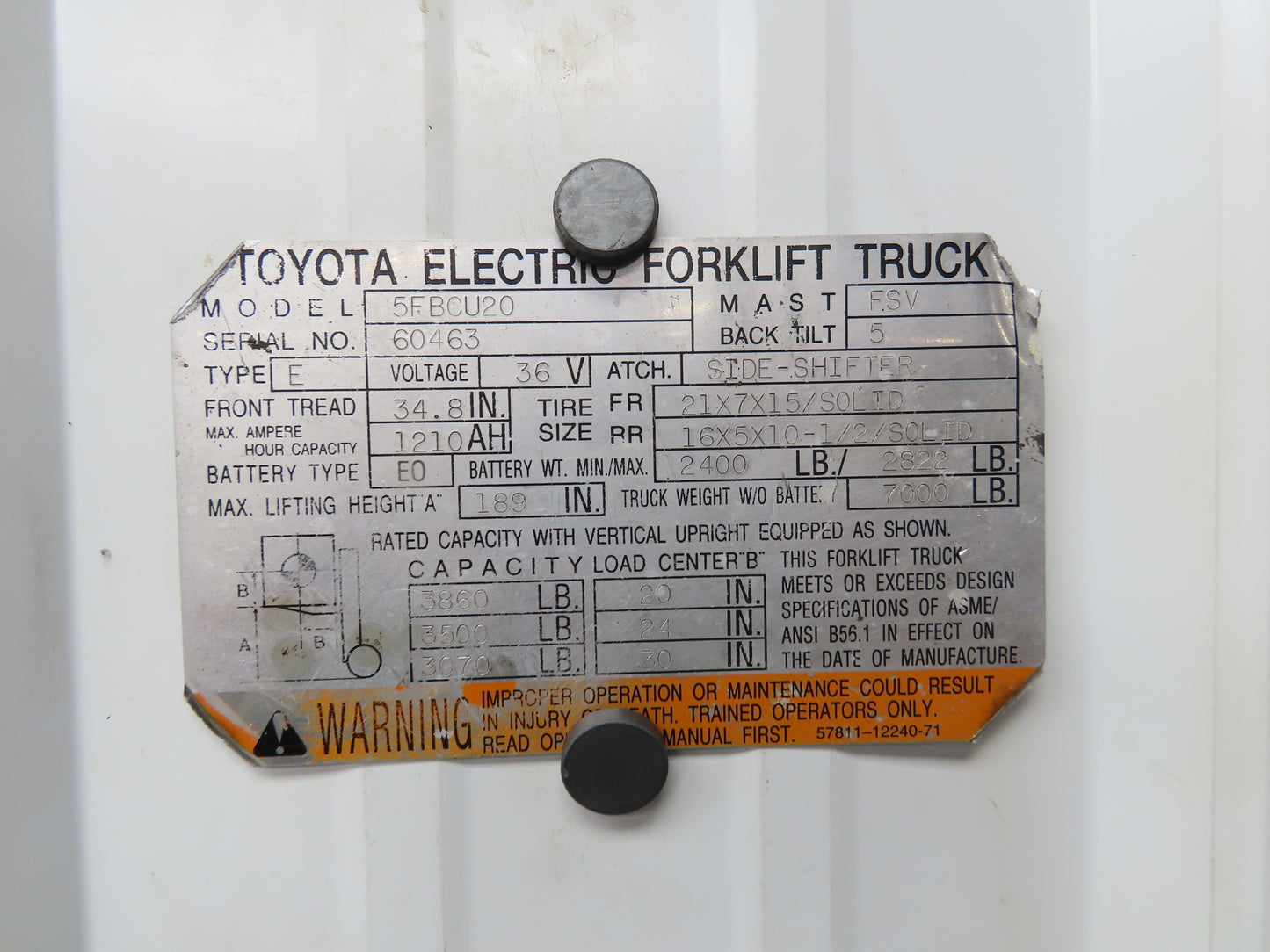 Toyota 14140-U2090-71 Electric Forklift Motor 48/36V 9/7kW Off Of 5FBCU20