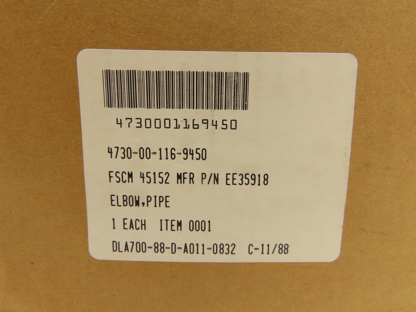 4730-00-116-9450 EE35918 45 Degree Brass Pipe Elbow 3" NPT