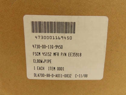 4730-00-116-9450 EE35918 45 Degree Brass Pipe Elbow 3" NPT