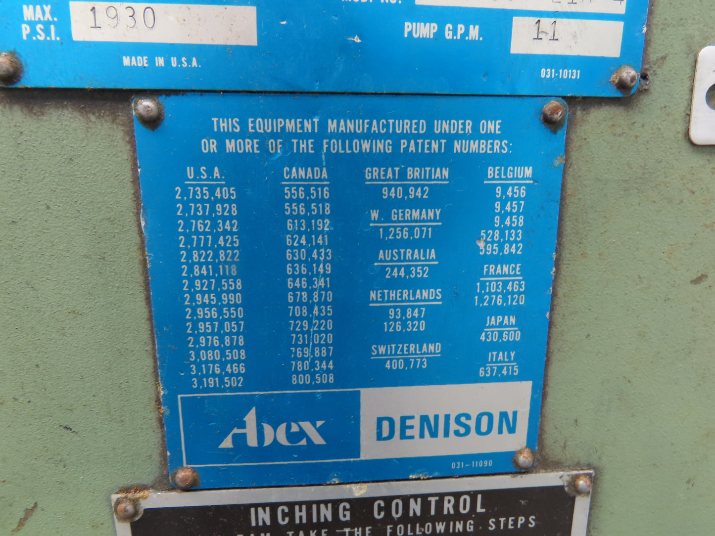 Denison Multipress Electric Over Hydraulic Press 8 Ton 12" Stroke 230V