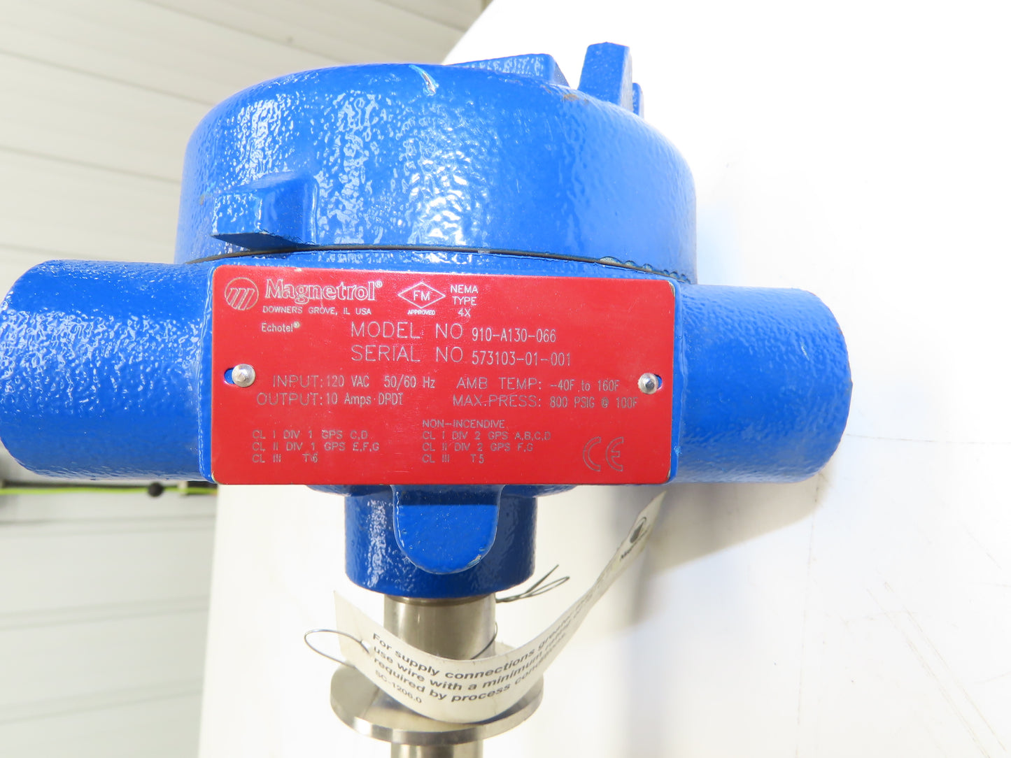 Magnetrol 910-A130-066 Echotel Ultrasonic Liquid Level Switch 36x36" SS 120V