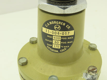 Norgren 11-004-017 Pneumatic Air Pressure Regulator 400PSI Max In 60PSI Out