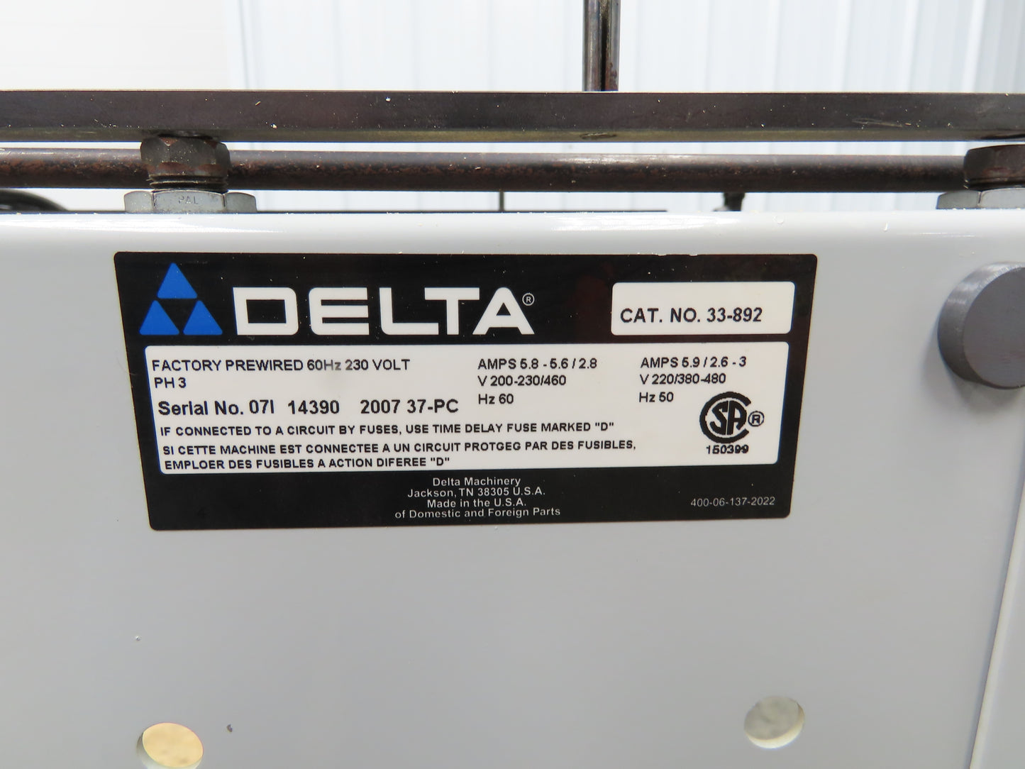 Delta Radial Arm Saw 12" Blade 13" Travel 2 HP 230/460V 3 Ph