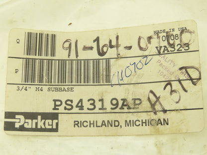 Parker PS4319AP Single Valve Subbase Aluminum Manifold 3/4"NPT ISO Size H4