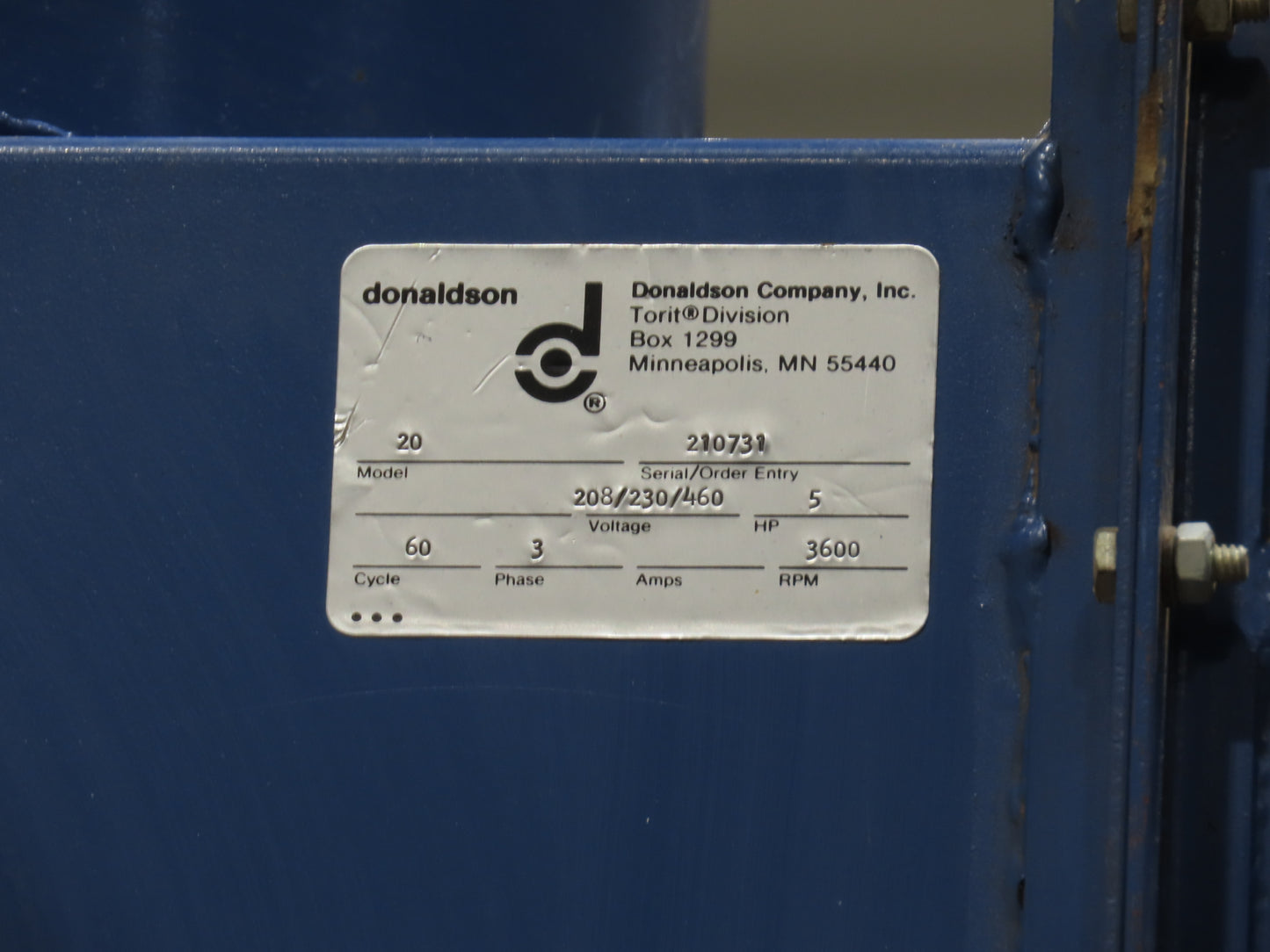 Donaldson Model 20 Torit Cyclone Dust Collector 4 Bag Filter 5 HP Wood Sawdust