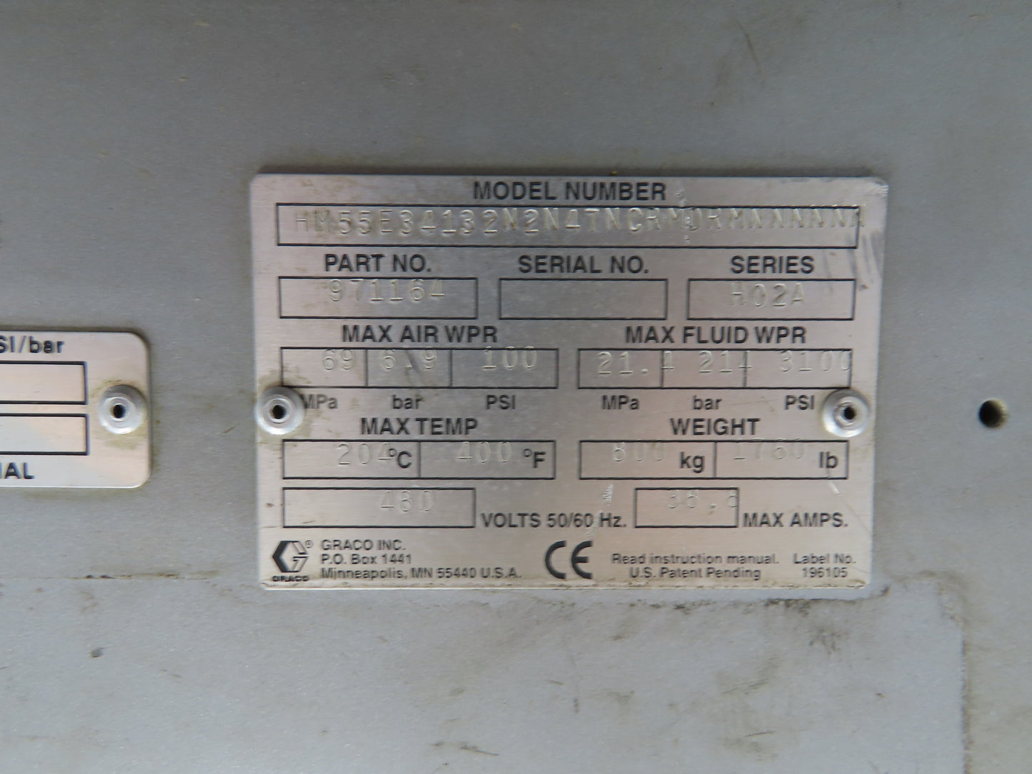 Graco 243895 Thermo-o-flow Hot Melt Drum Unloader 55 Gallon 480V No Pump