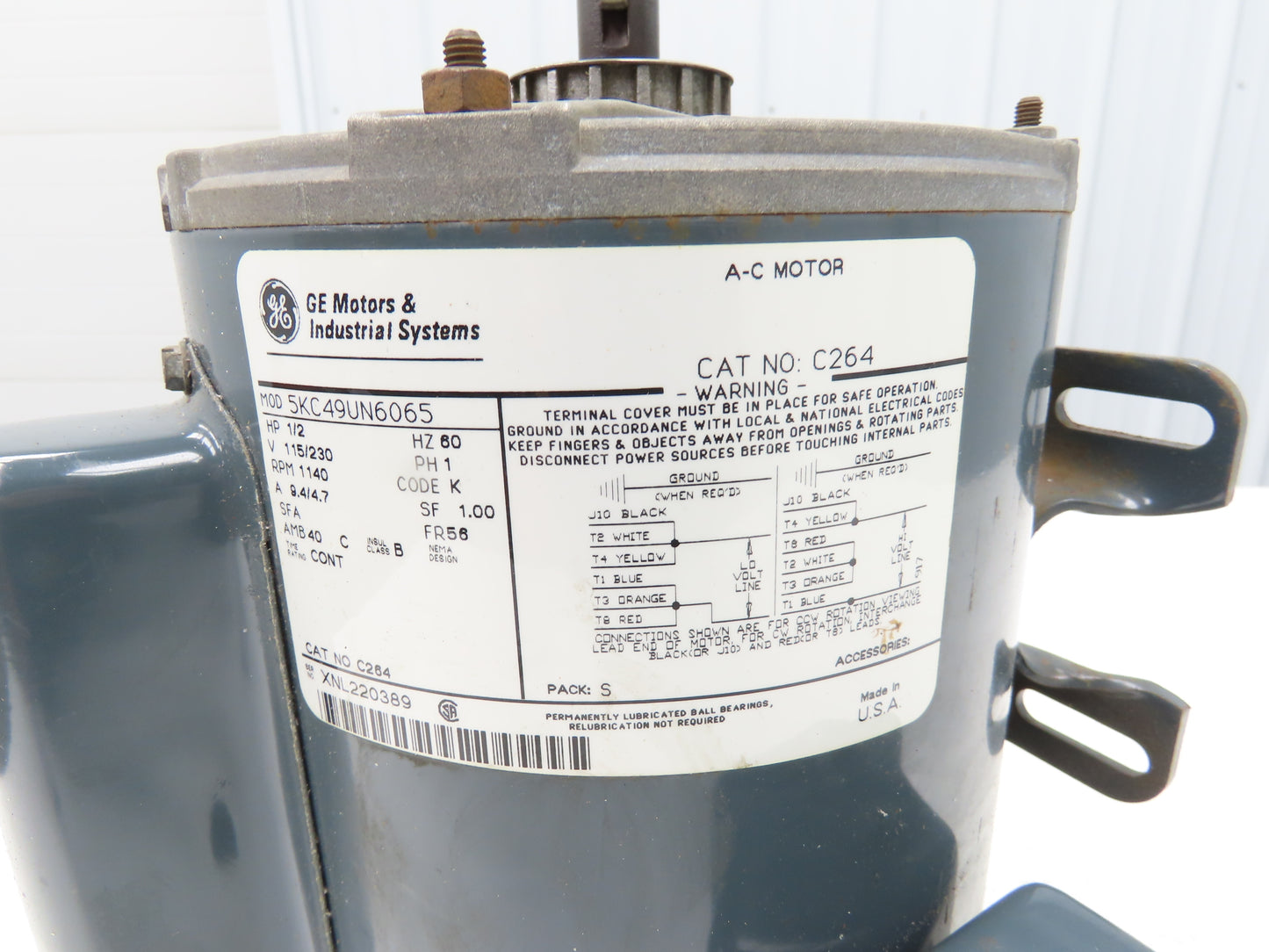 General Electric C264 AC Motor 1/2Hp 1140 RPM 115/230V 60Hz 1Ph 56 Frame