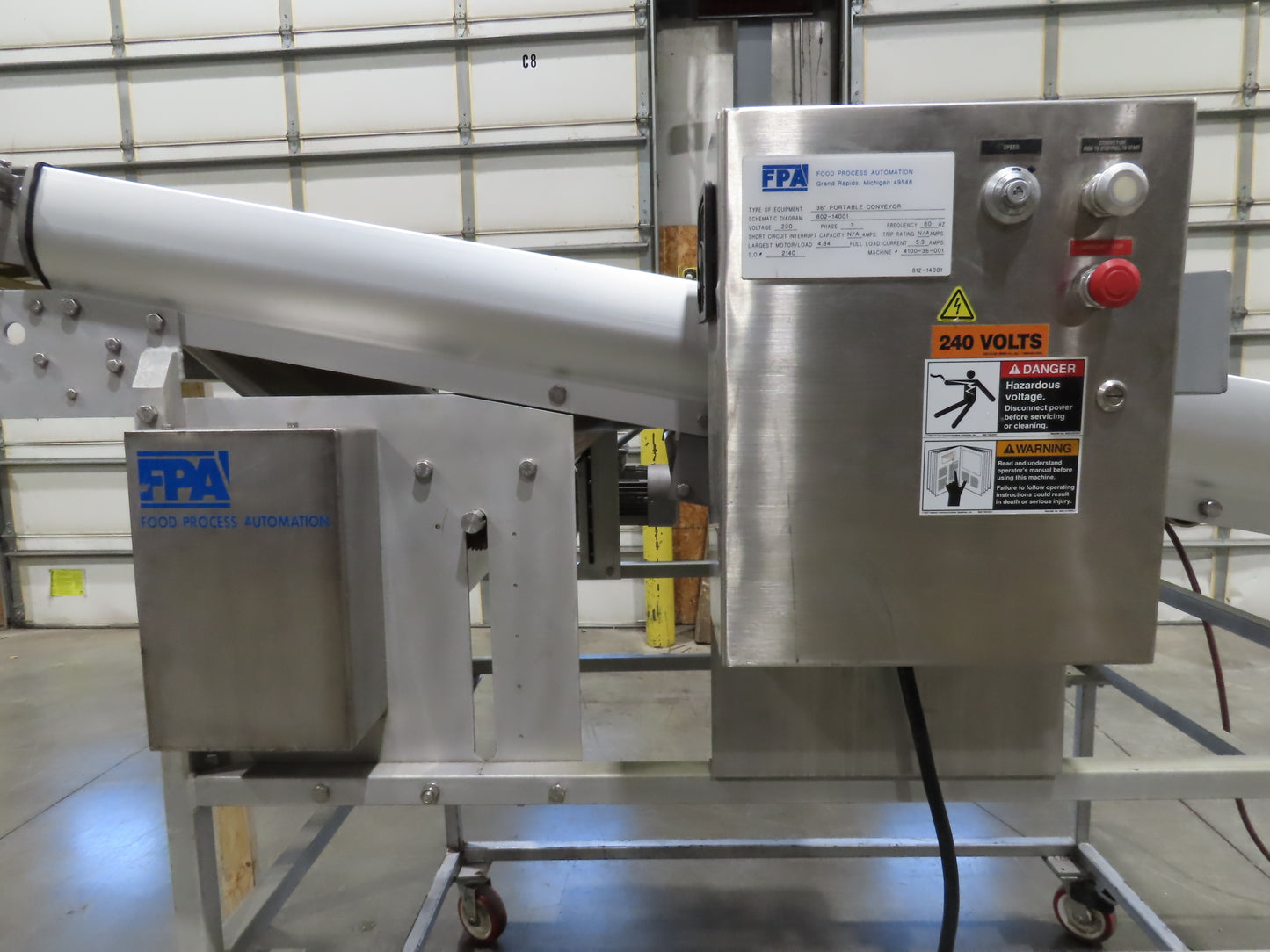 FDA Food Process 11'L Stainless Portable Incline Conveyor 38"Belt 1.5Hp 230V 3PH