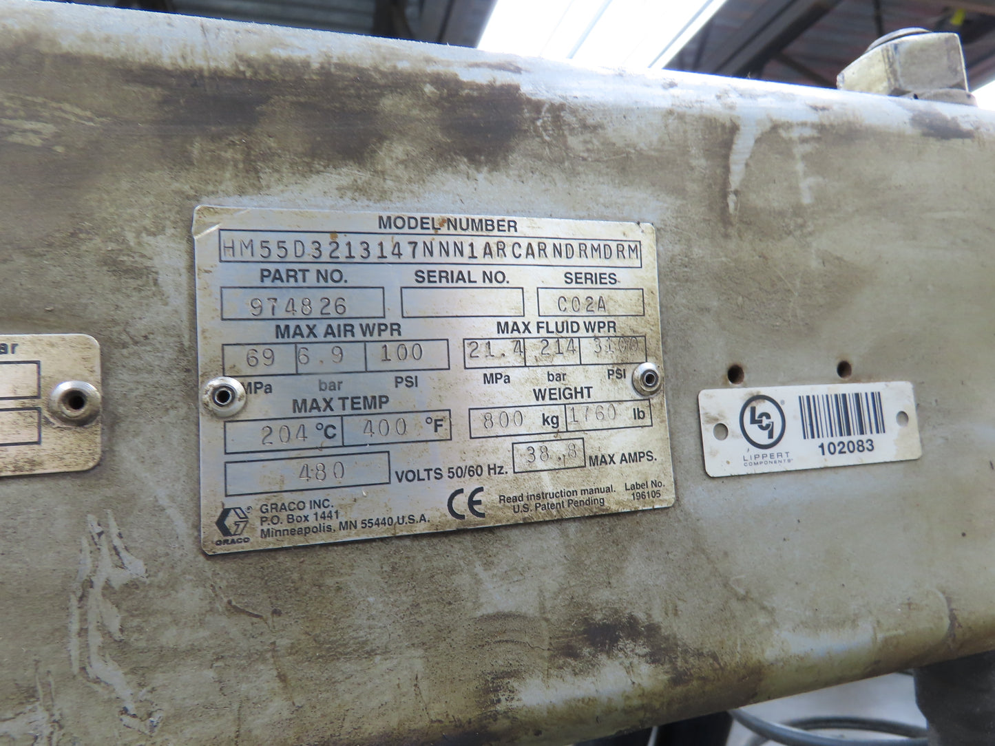 Graco 243895 Thermo-o-flow Hot Melt Drum Unloader 55 Gallon 480V