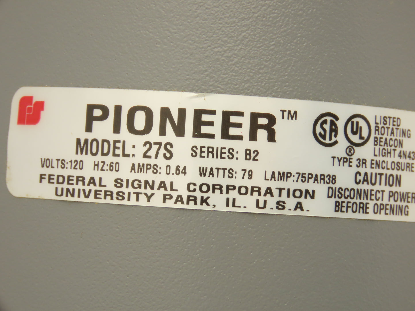 Pioneer 27S Rotating Light Red Sealed Beam 120V 79W Flash Rate 60 FPM Series B2