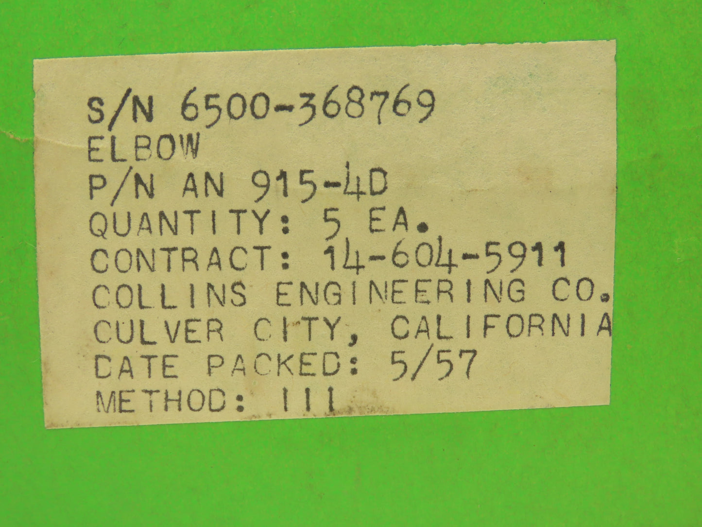 Collins Engineering AN915-4D Elbow 45 Deg Aluminum 1/2"NPT Female/Male Lot of 20