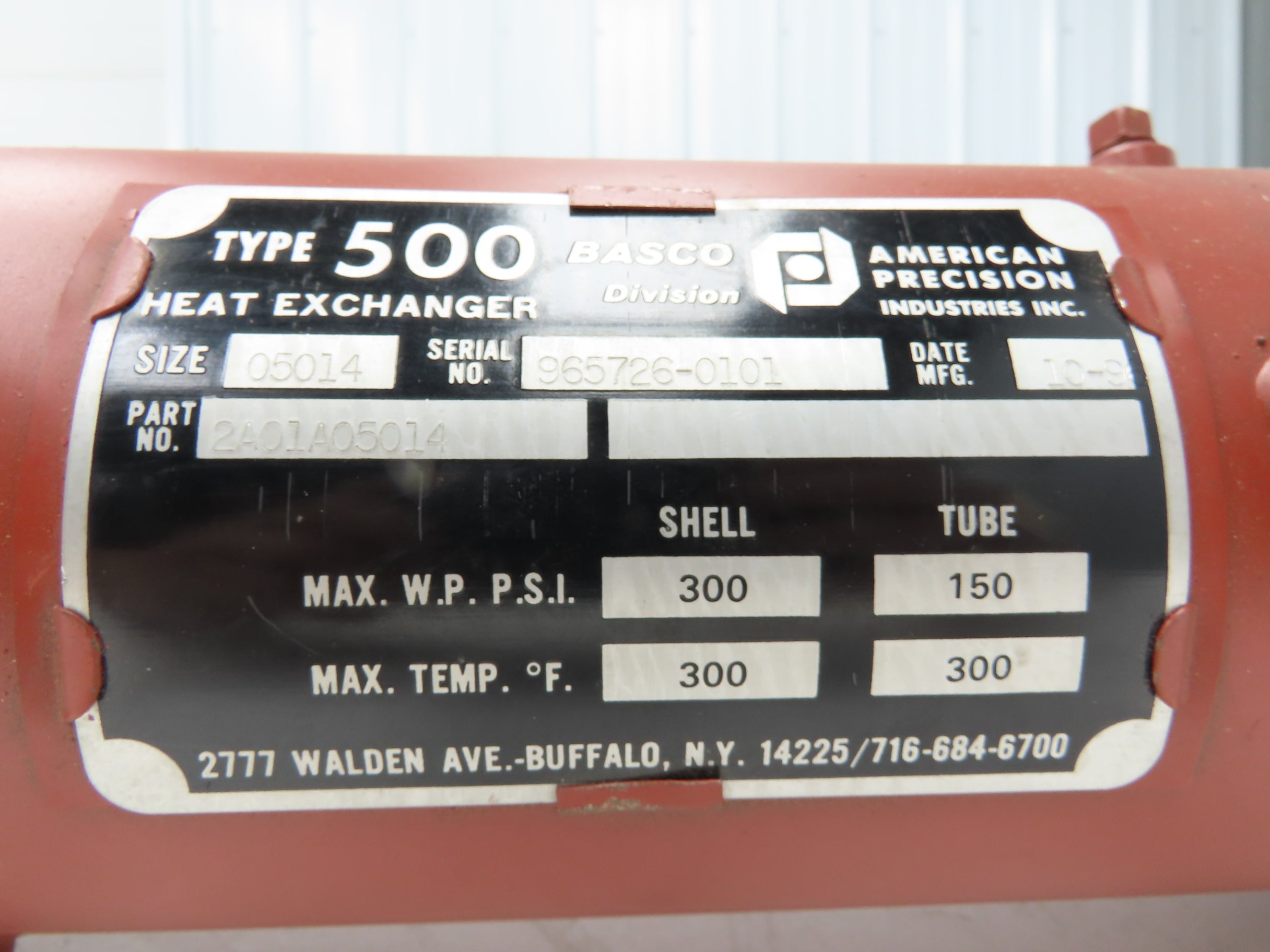 Basco 2A01A05014 Oiler Cooler Shell & Tube Heat Exchanger 1-Pass 150 P ...