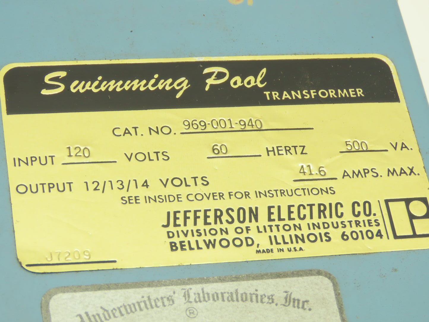 Jefferson Electric 969-001-940 Swimming Pool Light Transformer 120V 1PH to 12VAC