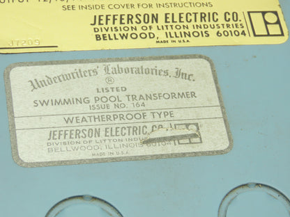 Jefferson Electric 969-001-940 Swimming Pool Light Transformer 120V 1PH to 12VAC