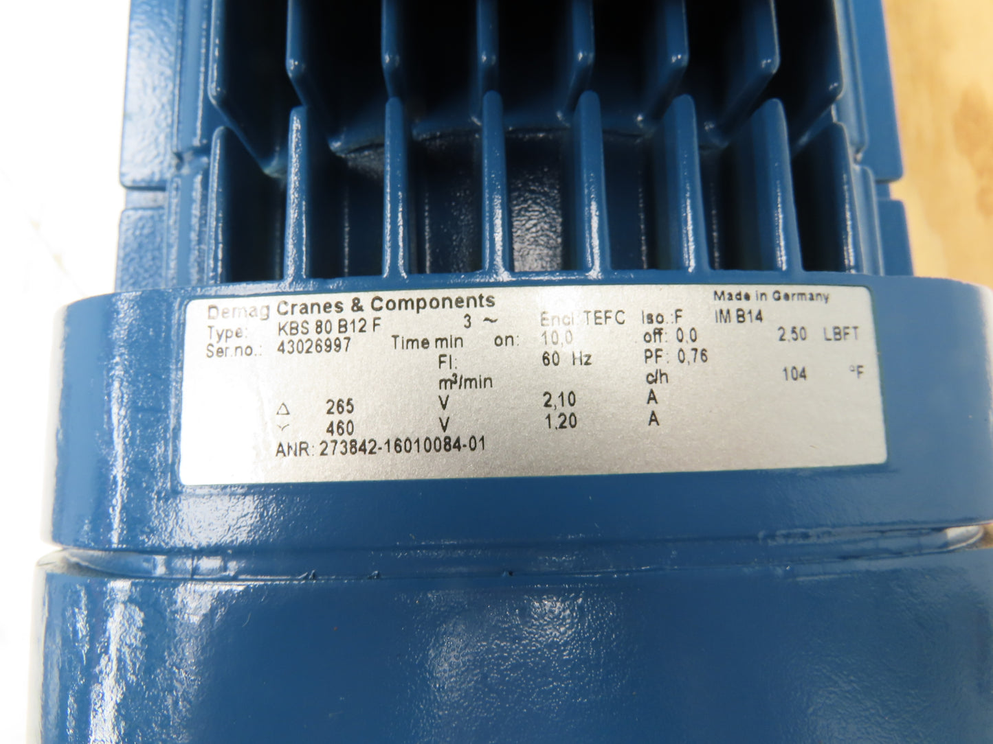 Demag Crane KBS 80 B12F Gear Motor 265/460V 3PH DFV41DL OEL:0.7L/ B5.0-30-0-6.44