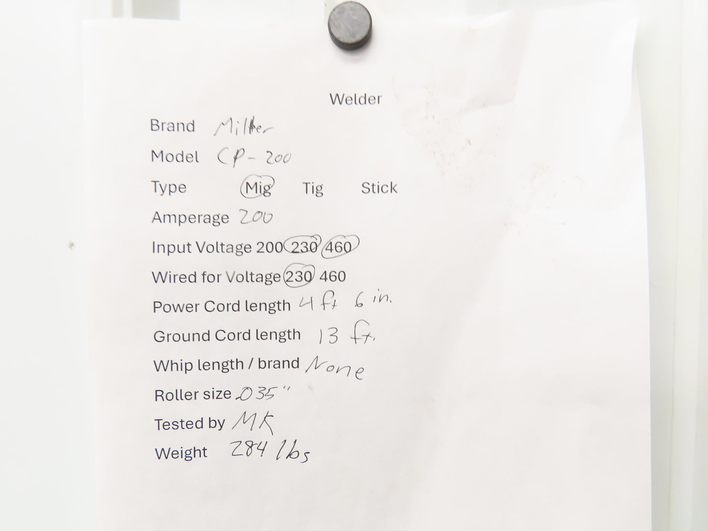 Miller CP-200 Mig Welder 200 amp DC Arc S-52A Wire Feeder 230/460VAC 3PH