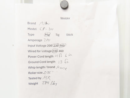 Miller CP-200 Mig Welder 200 amp DC Arc S-52A Wire Feeder 230/460VAC 3PH
