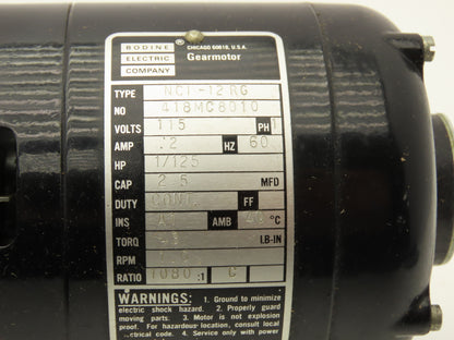 Bodine Electric NCI-12RG AC Gearmotor 115V 1080:1 60Hz 1/2" Shaft RH Output