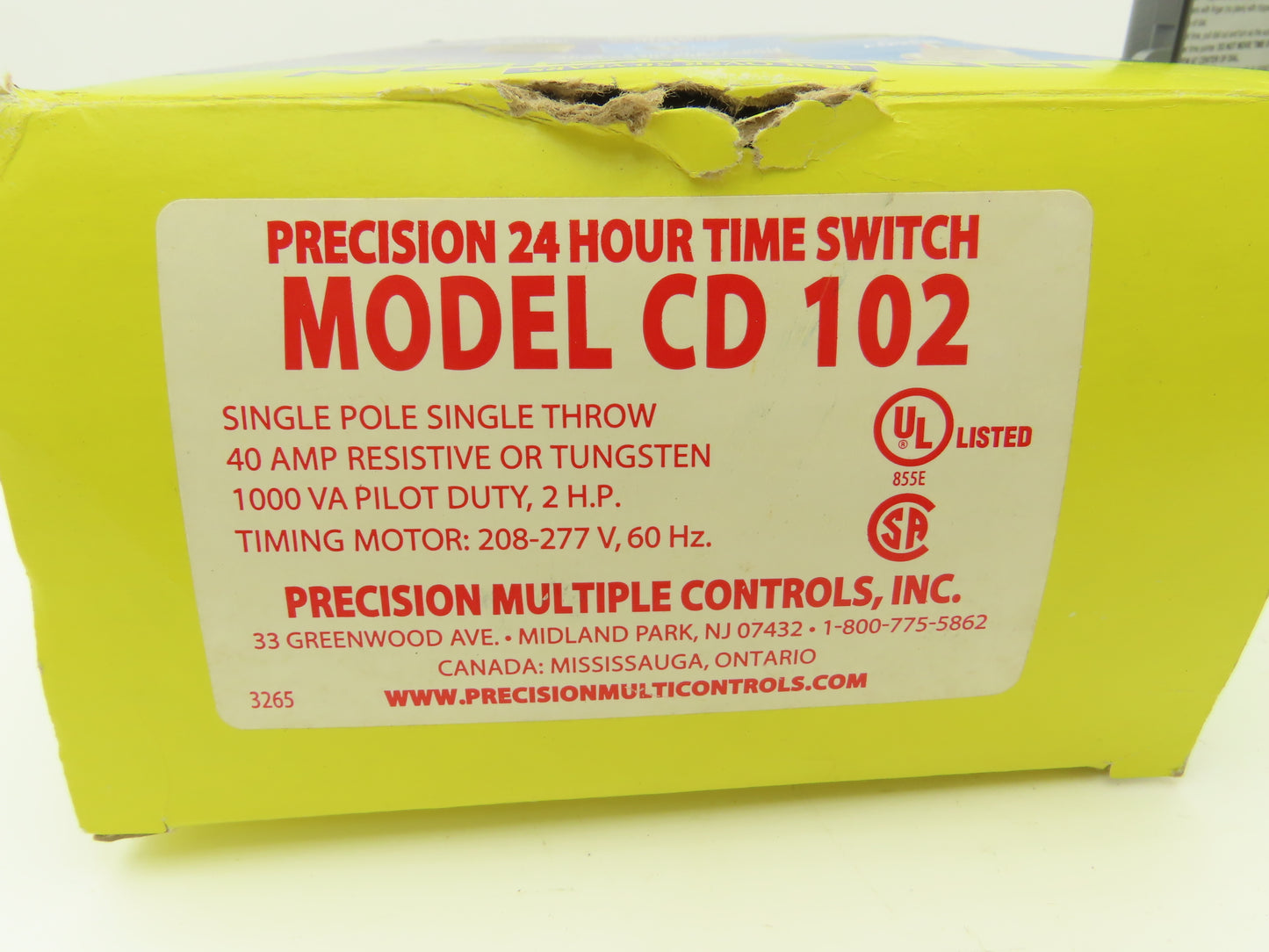 Precision CD 102 24 Hour Time Switch 40A Single Pole Single Throw 208V 60Hz 2Hp