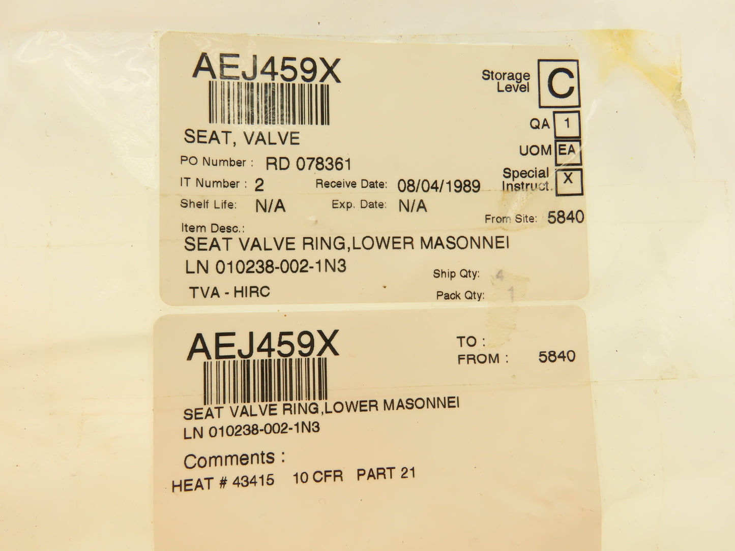 Masoneilan Dresser AEJ4549X Valve Seat 010238-002-IN3