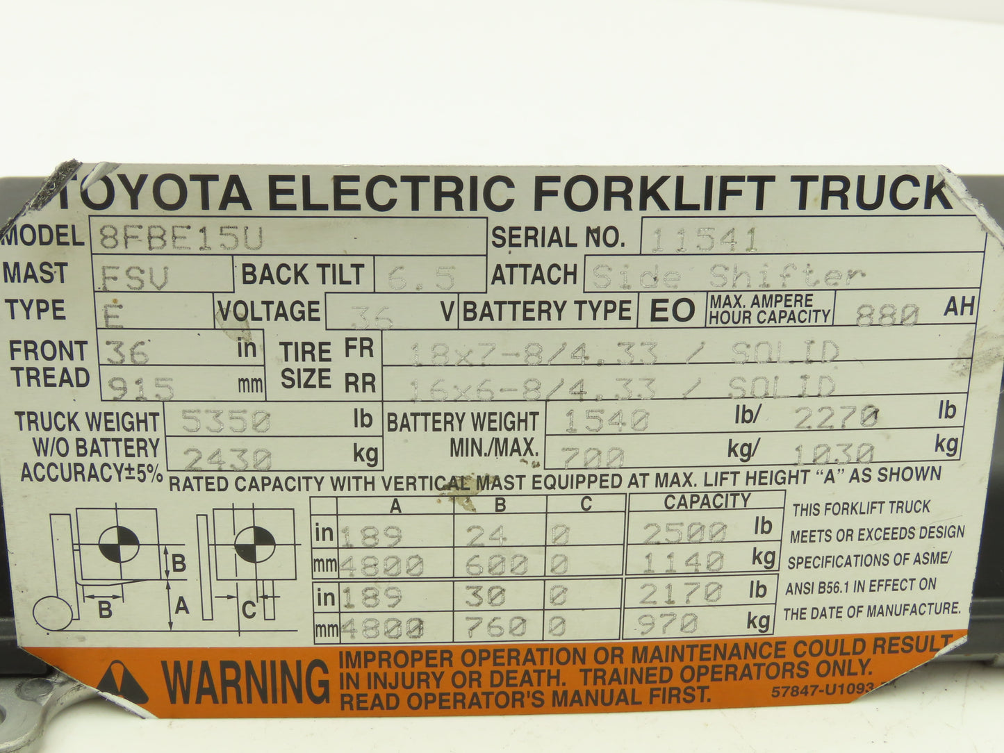 Toyota 24410-12640-71 Electric Forklift OPS Controller Assembly Off Of 8FBE15U