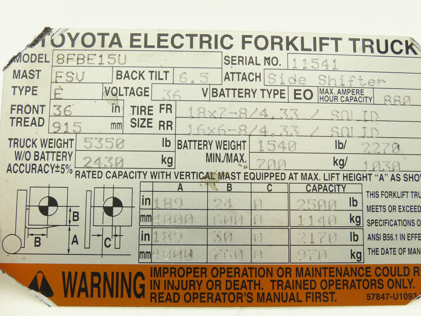 Toyota Electric Forklift Light Control Selector Switch Removed From 8FBE15U