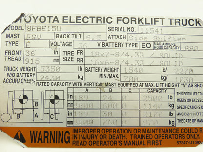 Toyota Electric Forklift Light Control Selector Switch Removed From 8FBE15U