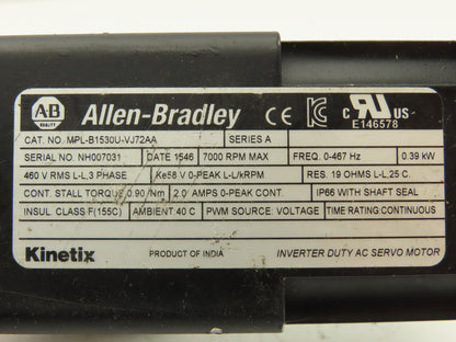 Allen Bradley MPL-B1530U-VJ72AA AC Servo Motor .39kw 460V 3PH 7000 RPM