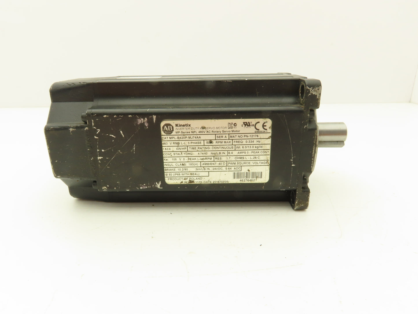 Allen Bradley MPL-B420P-MJ74AA AC Servo Motor 2.5Hp 460V 3PH 5000 RPM Ser A