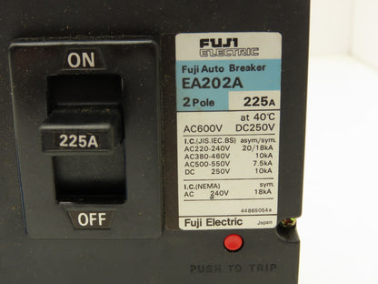 Fuji Electric EA202A  2-Pole Circuit Breaker 225A 600VAC 250VDC 2-Pole