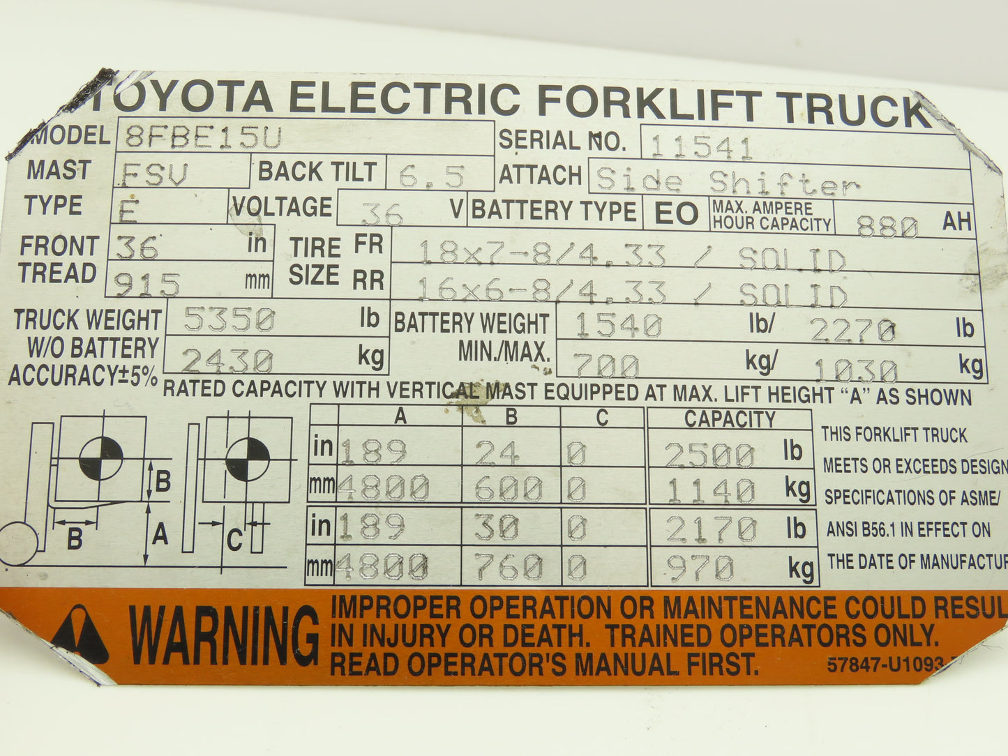 Toyota Electric Forklift Steering Column Shroud Cover W/Key Removed From 8FBE15U