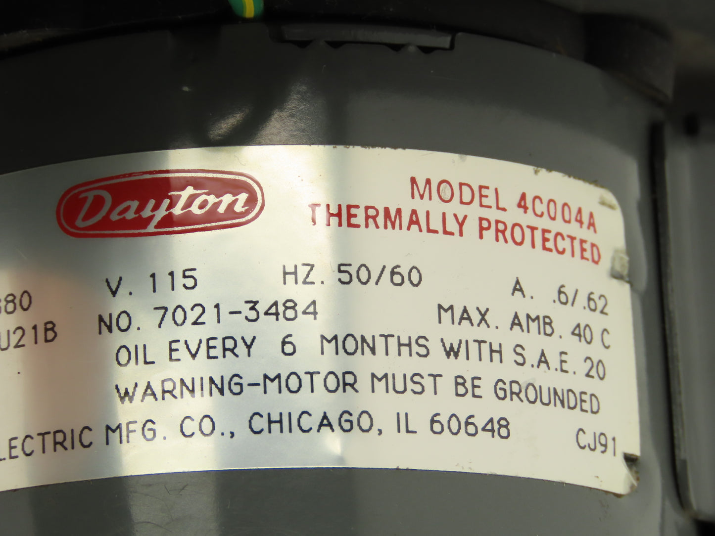 Dayton 7021-3484 Squirrel Cage Blower Pellet Stove 1/100 HP 2880 RPM 115V .6A