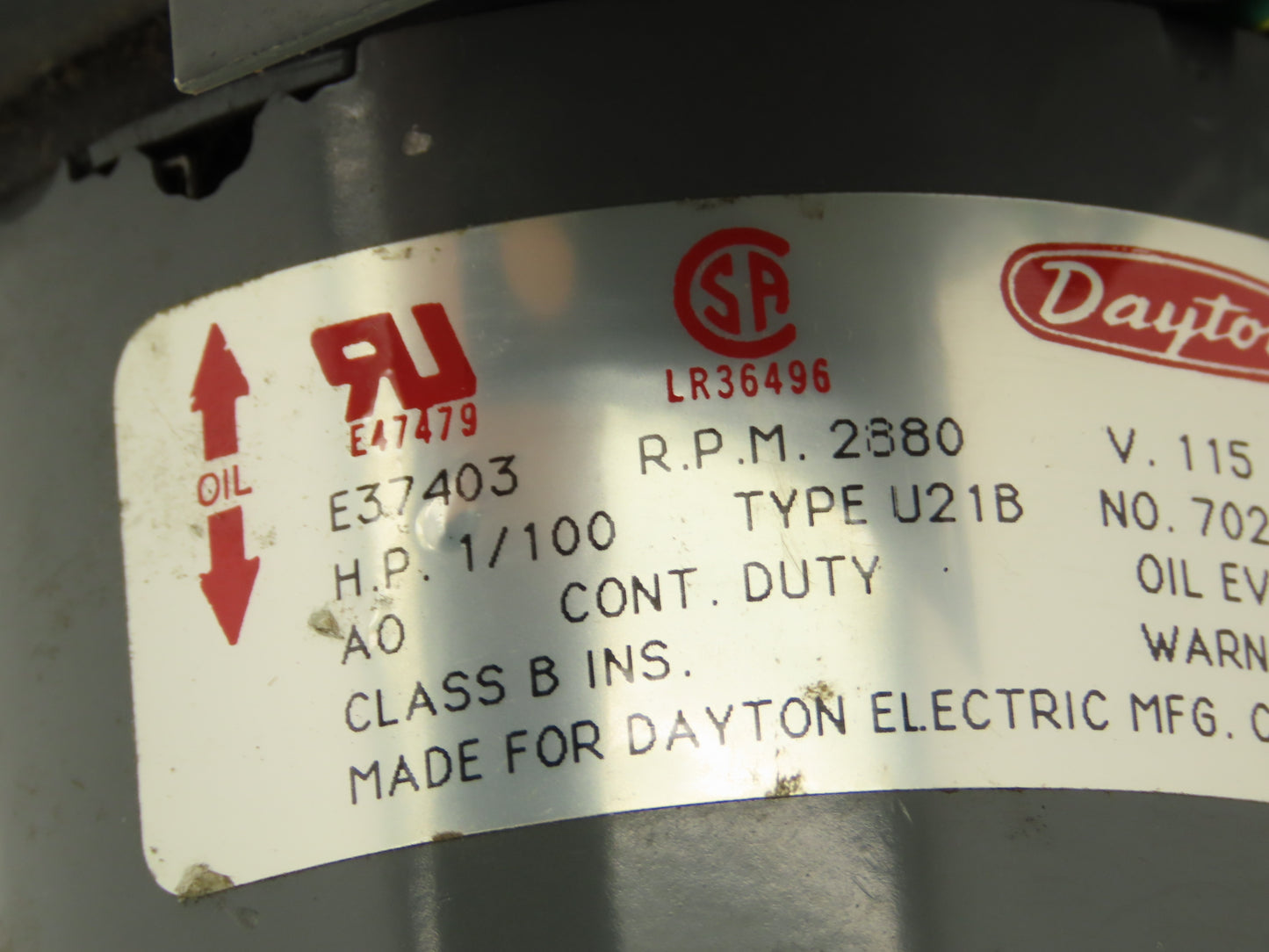 Dayton 7021-3484 Squirrel Cage Blower Pellet Stove 1/100 HP 2880 RPM 115V .6A