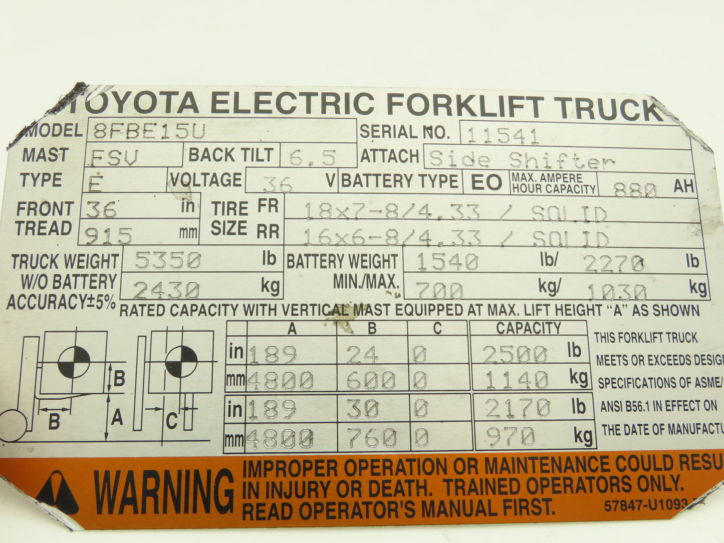 Toyota Electric Forklift Hydraulic Tilt Cylinder Removed From 8FBE15U