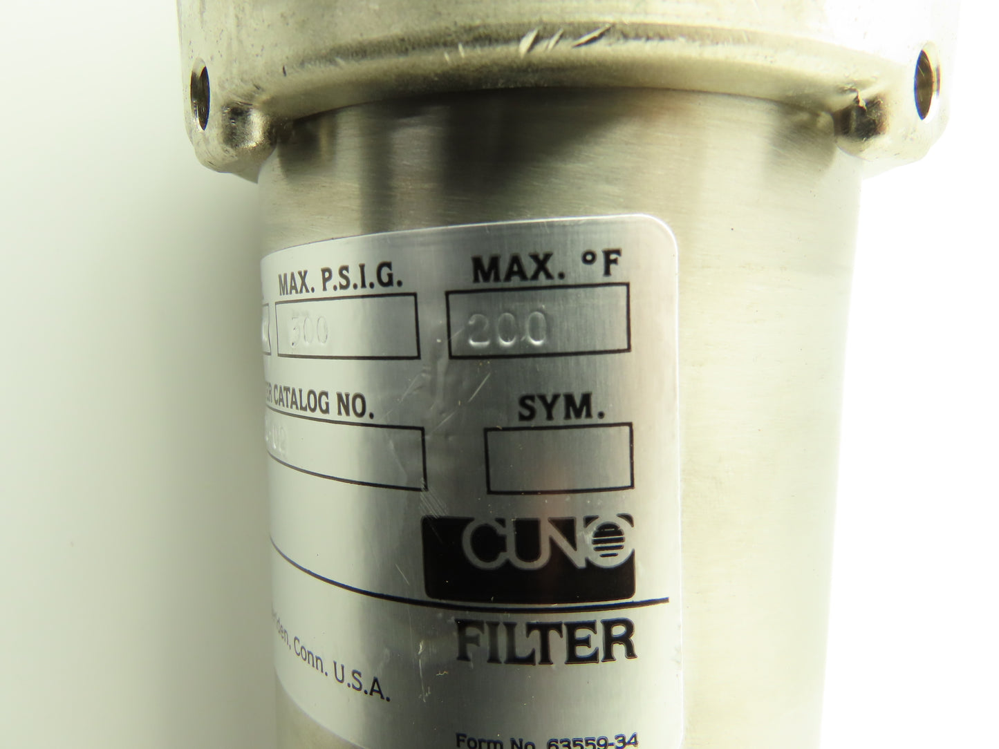 Cuno CT102 Stainless Steel Purification Filter Housing 16GPM 300PSI 44152-02