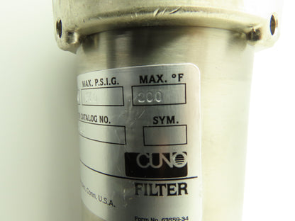 Cuno CT102 Stainless Steel Purification Filter Housing 16GPM 300PSI 44152-02